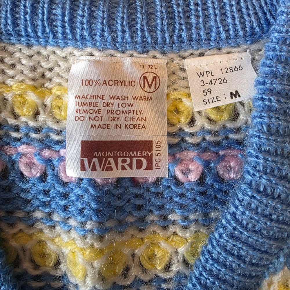 Montgomery Ward Womens Medium Striped Knit V Neck Acrylic Sweater Blue Pastel - Picture 6 of 6